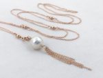 Pearl Tassel Lariat Necklace / 14k Rose Gold Filled Y Necklace / Long Adjustable Length / Genuine White Freshwater Fireball Pearl