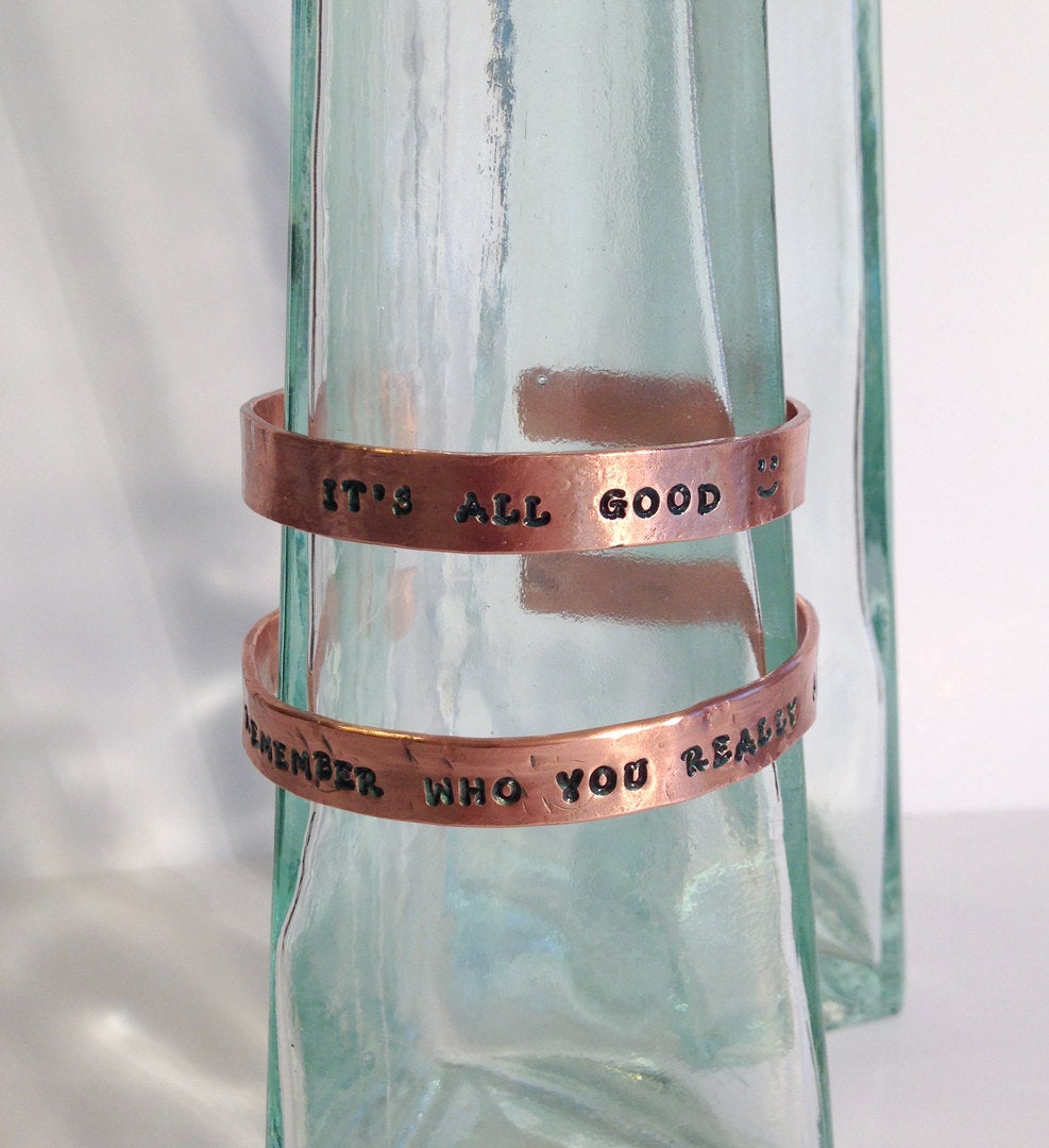 Personalized Copper Cuff Bracelet - Lightweight Cuff - Hammered and Custom Stamped - Men's and Women's Cuff - Image 2