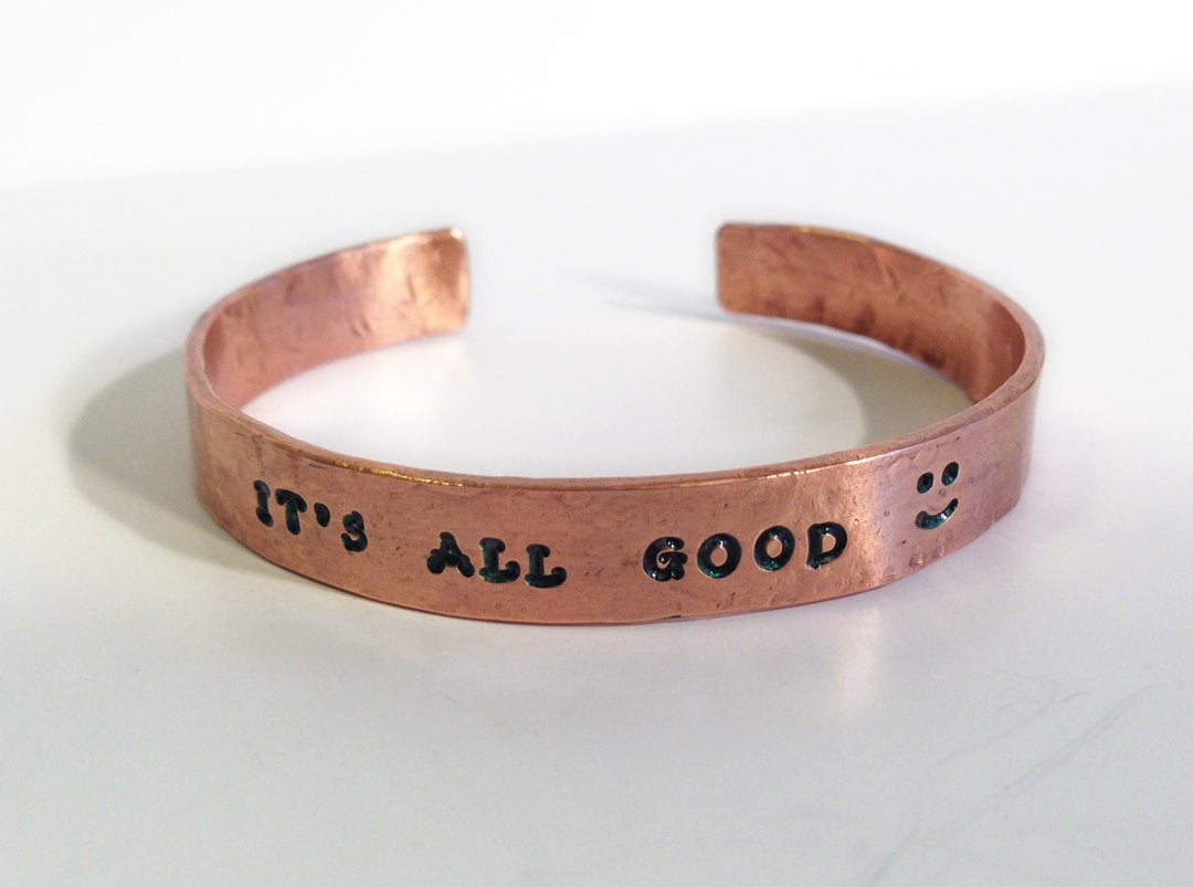 Personalized Copper Cuff Bracelet - Lightweight Cuff - Hammered and Custom Stamped - Men's and Women's Cuff - Image 5