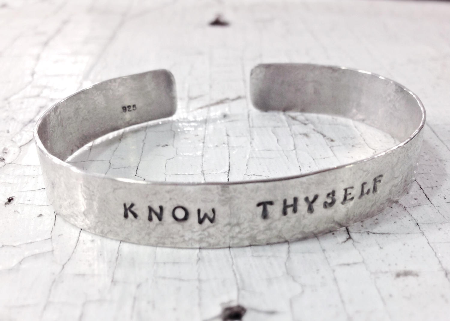 Personalized Sterling Silver Cuff Bracelet - Lightweight Cuff - Hammered and Custom Stamped - Men's and Women's Cuff - Image 2