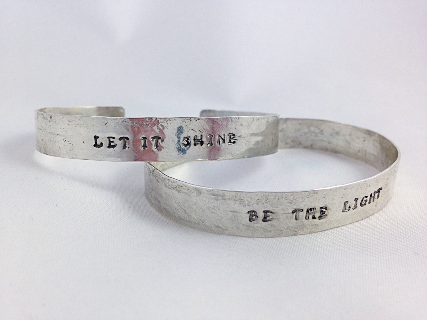 Personalized Sterling Silver Cuff Bracelet - Lightweight Cuff - Hammered and Custom Stamped - Men's and Women's Cuff - Image 4