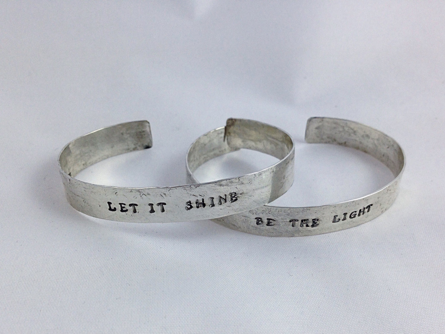 Personalized Sterling Silver Cuff Bracelet - Lightweight Cuff - Hammered and Custom Stamped - Men's and Women's Cuff - Image 5