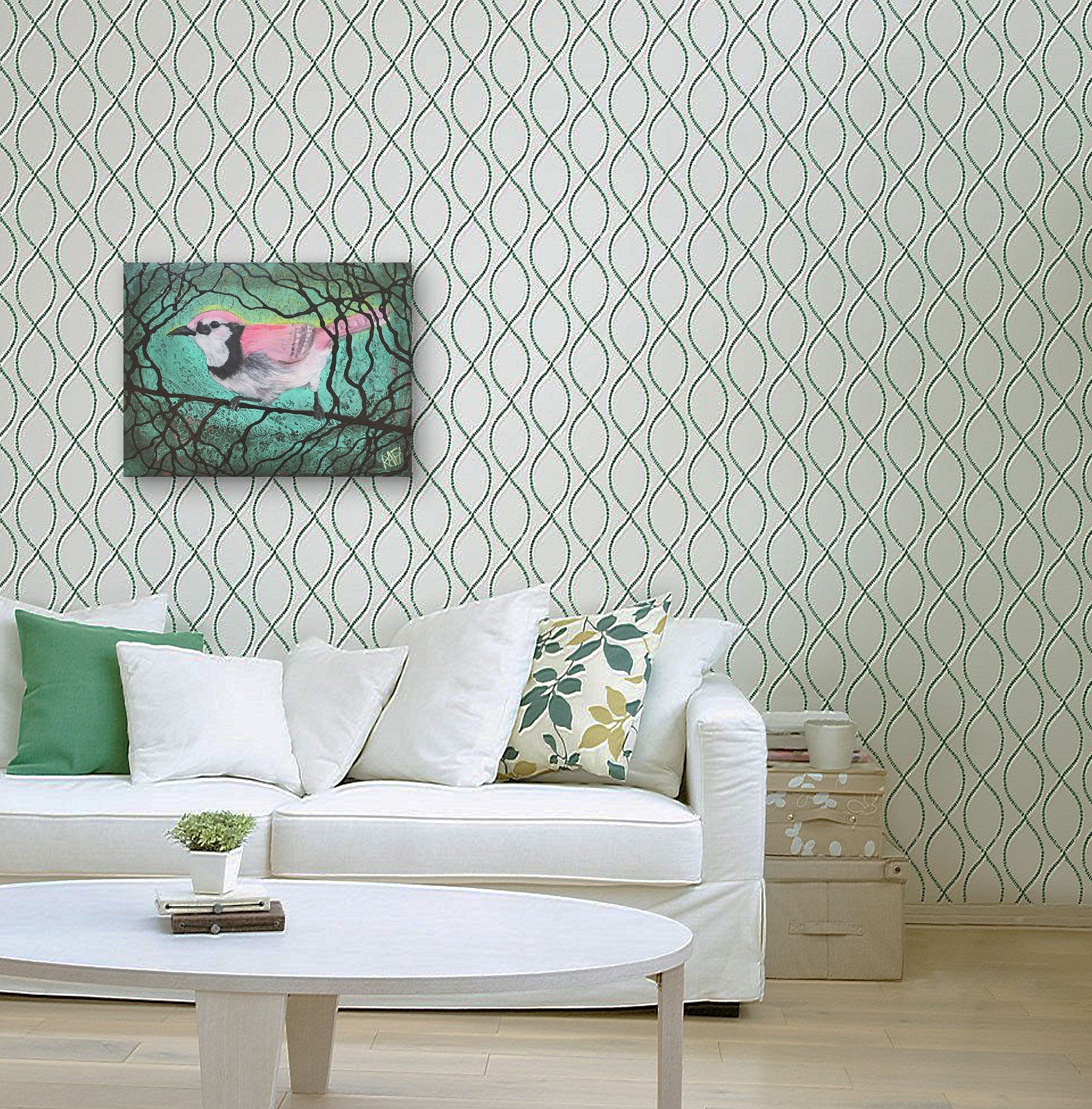 Pink Bird Out Of The Woods Original Painting by Artist Rafi Perez Mixed Medium on Canvas 16X20