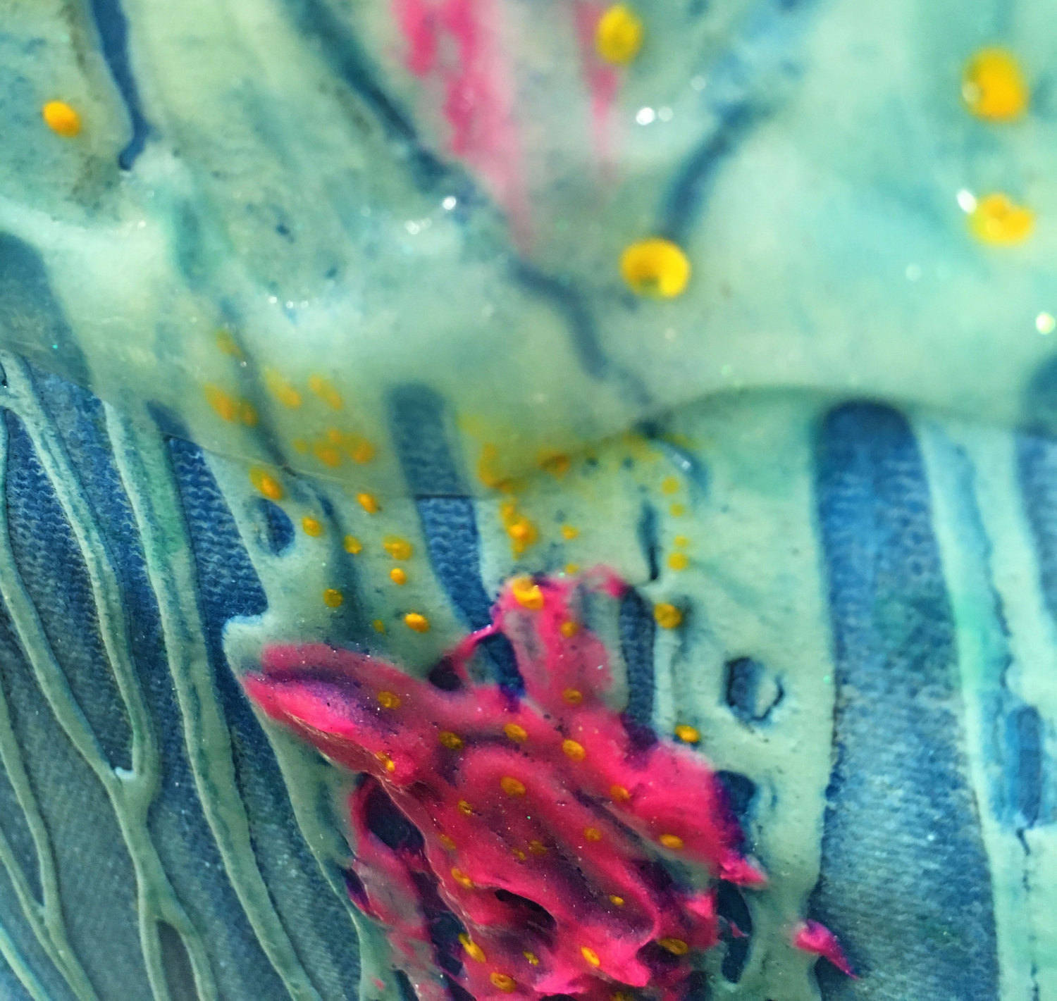 Pink Jellyfish Textured Glow on The Dark original painting by artist Rafi Perez Mixed Medium on Canvas 8X24 - Image 5