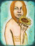 Playful Golden Sunflower Original Painting by artist Rafi Perez Mixed Medium and Gold Leaf on Canvas 18X24