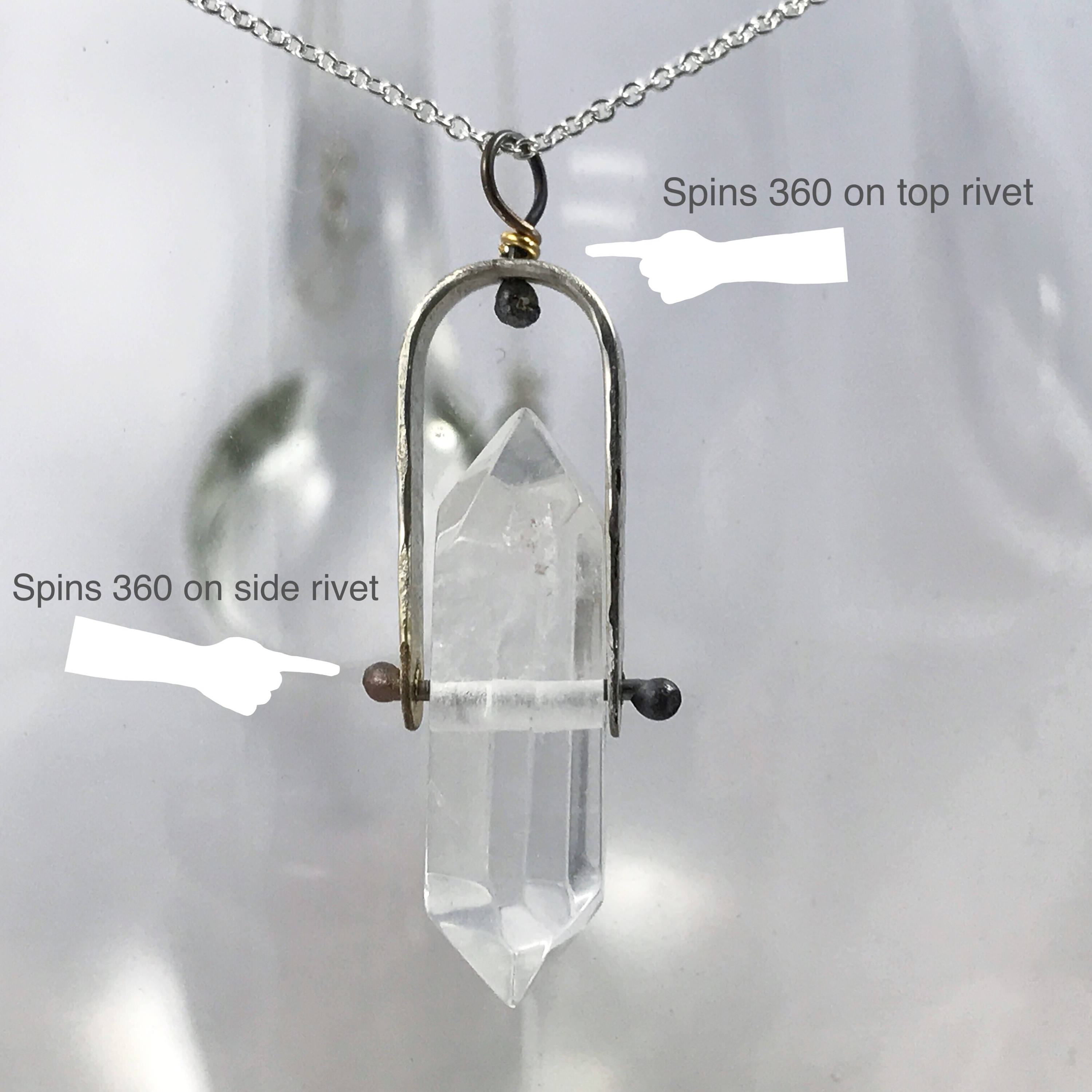 Crystal Point Spinner Necklace / Solid Sterling Silver / Genuine Quartz / Fidget Necklace - Image 2