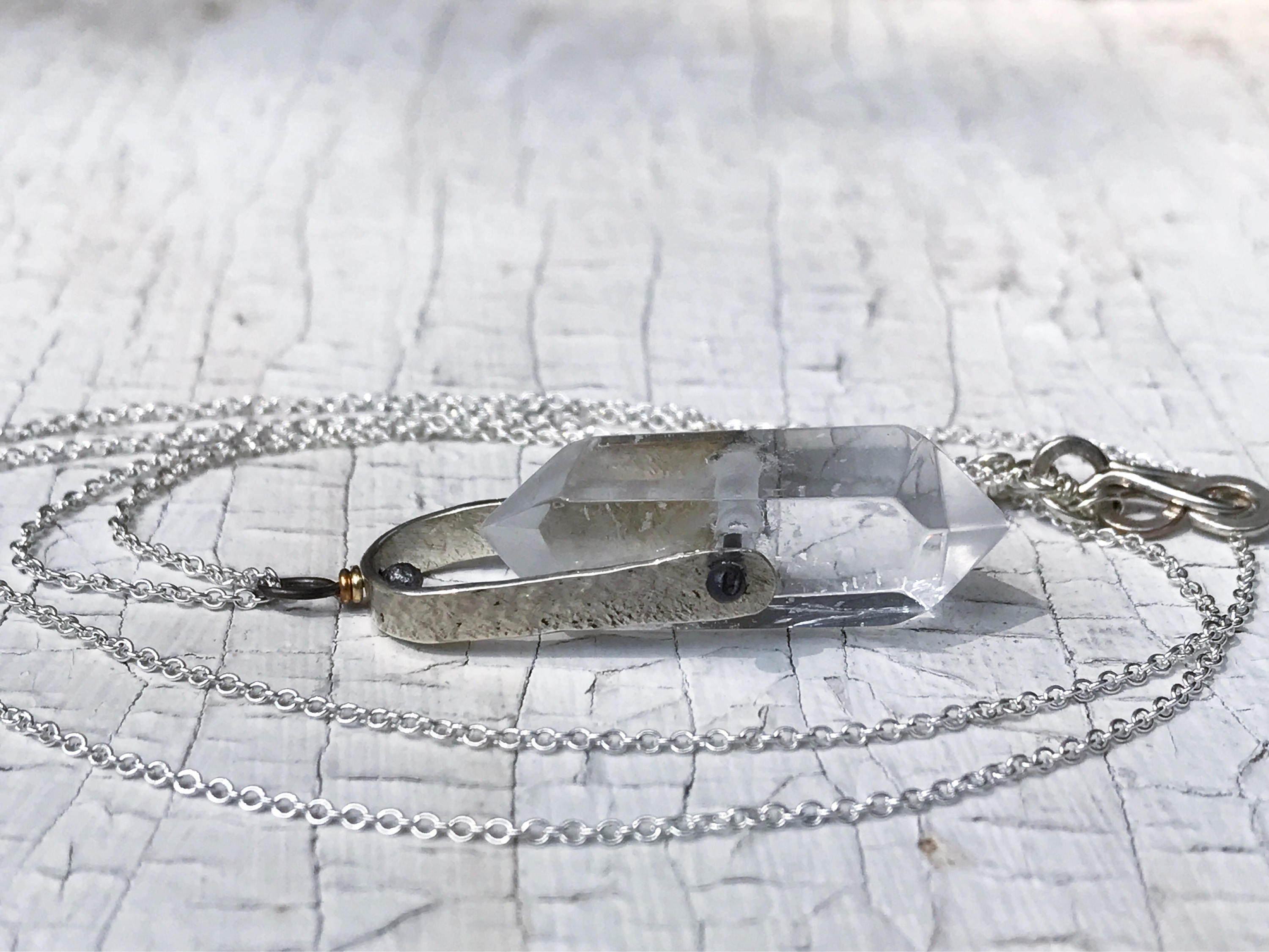 Crystal Point Spinner Necklace / Solid Sterling Silver / Genuine Quartz / Fidget Necklace - Image 3