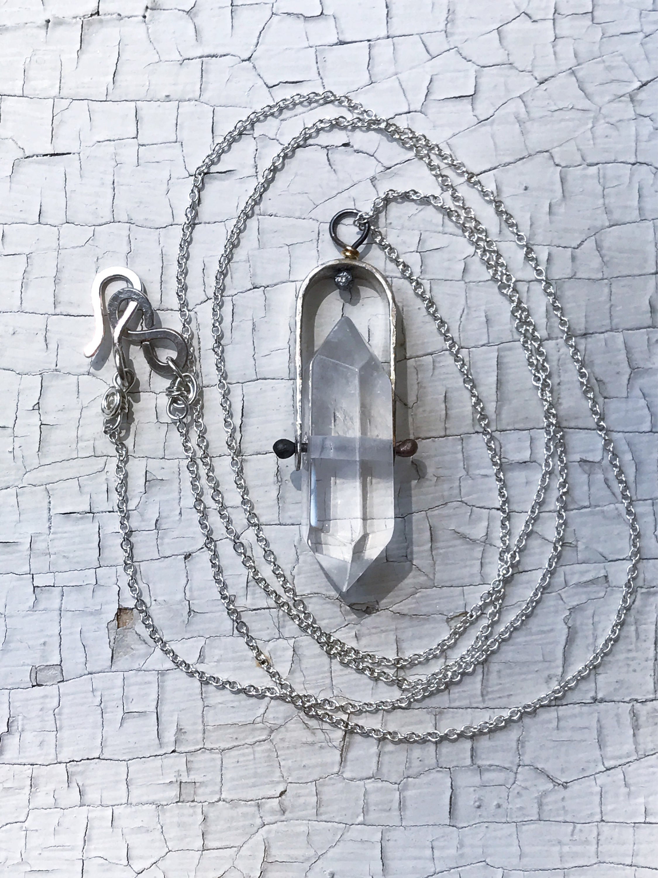 Crystal Point Spinner Necklace / Solid Sterling Silver / Genuine Quartz / Fidget Necklace - Image 4