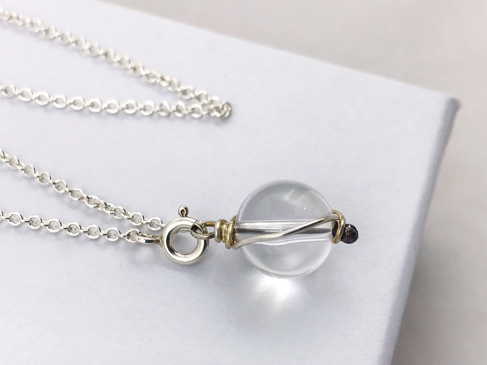 Orb Lariat Necklace / Solid Sterling Silver / Genuine Quartz / Adjustable Length / Pools Of Light - Image 6