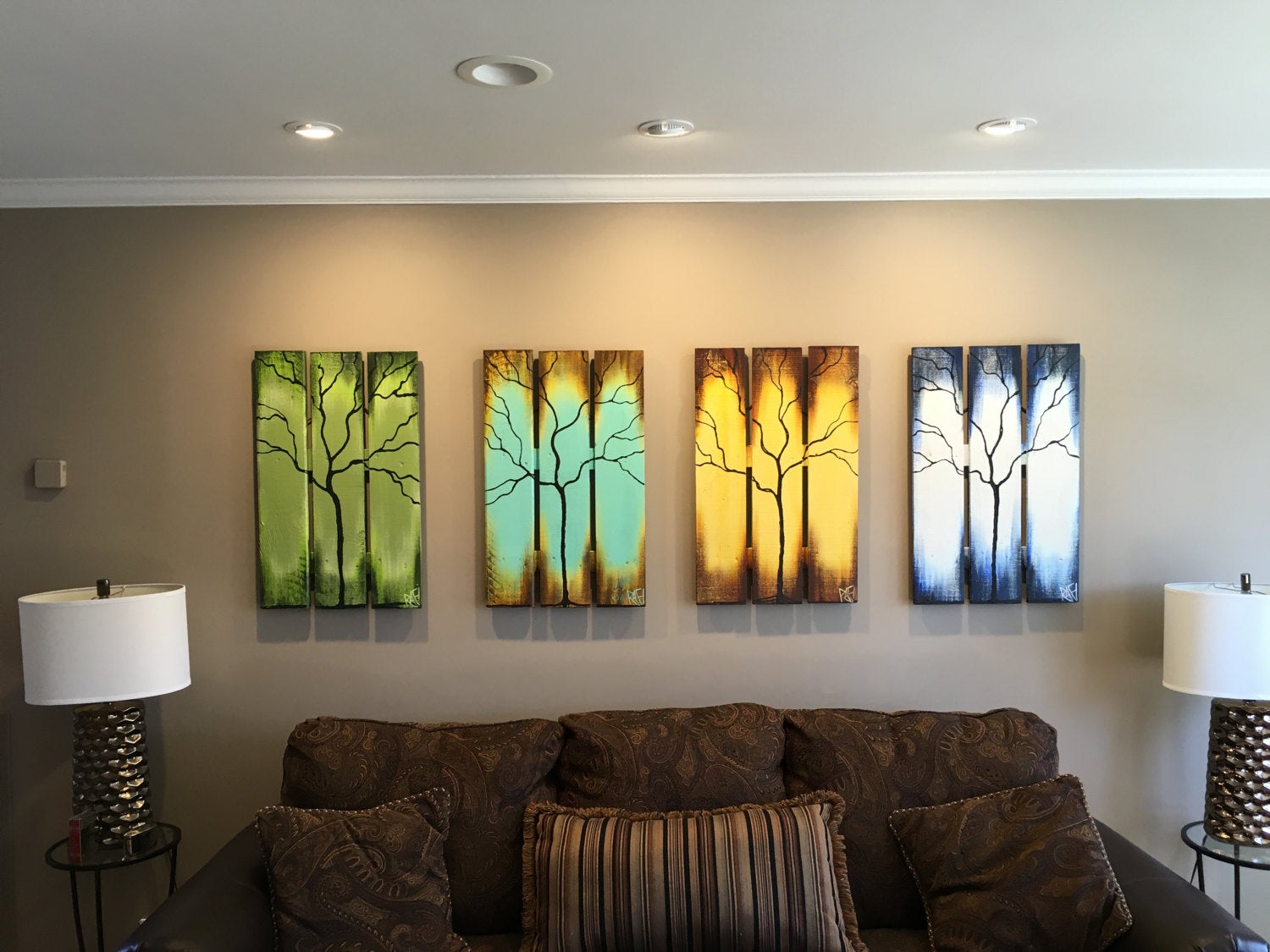 Reclaimed Wood Wall Art Seasons Of Change Abstract Tree Paintings On Upcycled Wood Extra Large 4 Pcs - Image 3