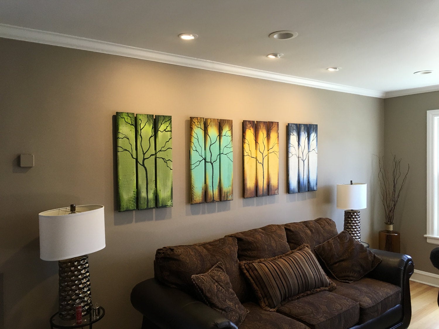 Reclaimed Wood Wall Art Seasons Of Change Abstract Tree Paintings On Upcycled Wood Extra Large 4 Pcs - Image 4