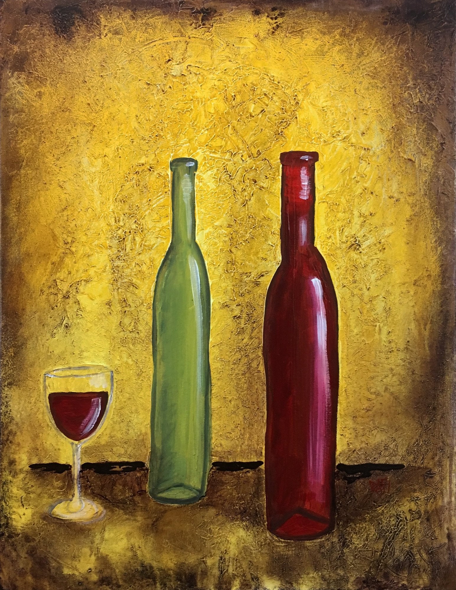 Red And White Wine Original Painting by Artist Rafi Perez Mixed Medium Textured on Canvas 18X24