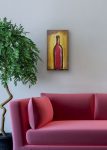 Red Bottle Wine Original Painting by Artist Rafi Perez Mixed Medium Textured on Canvas 10X20