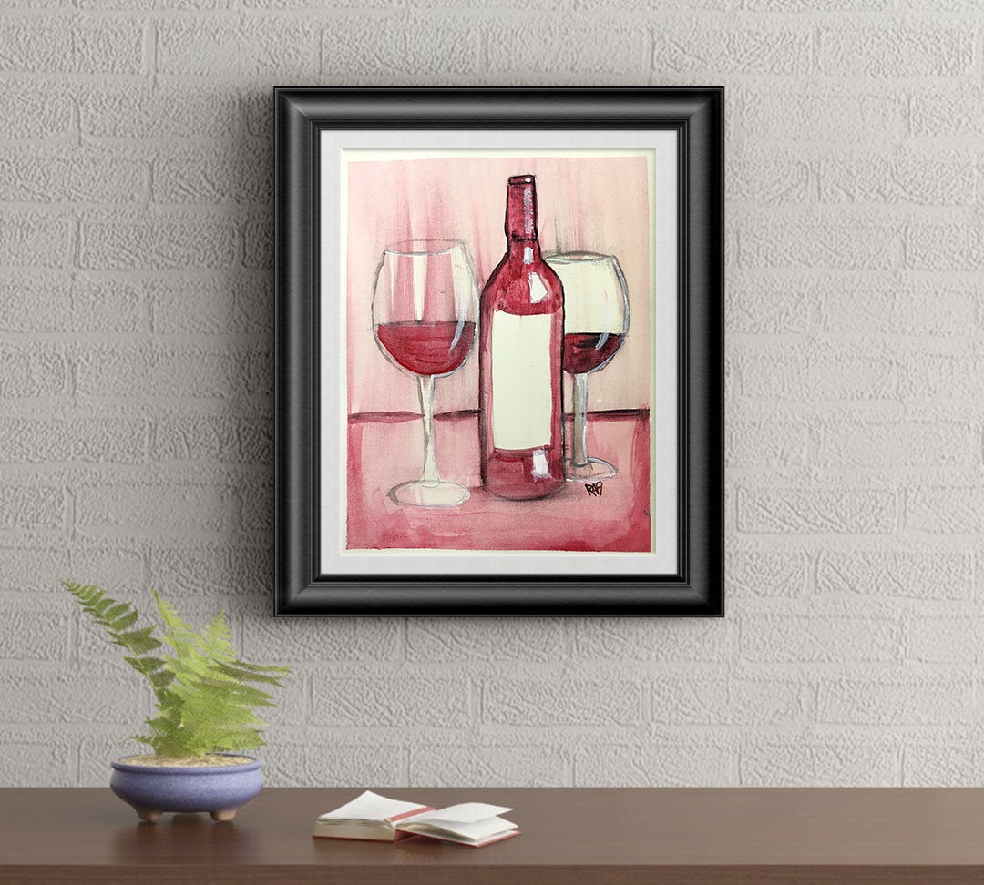Red Wine #3 Wall Art By Artist Rafi Perez Original Wine Painting On Paper 9X12