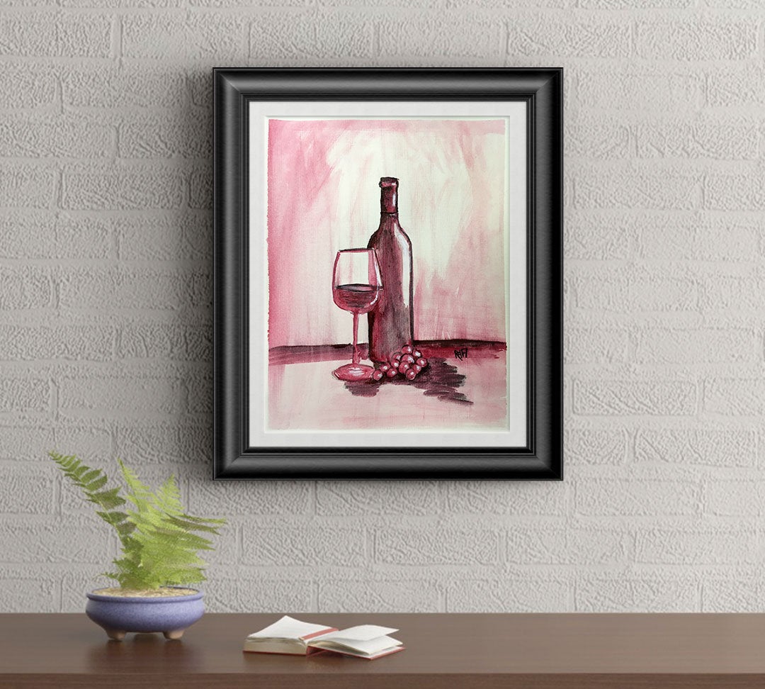 Red Wine #4 Wall Art By Artist Rafi Perez Original Wine Painting On Paper 9X12