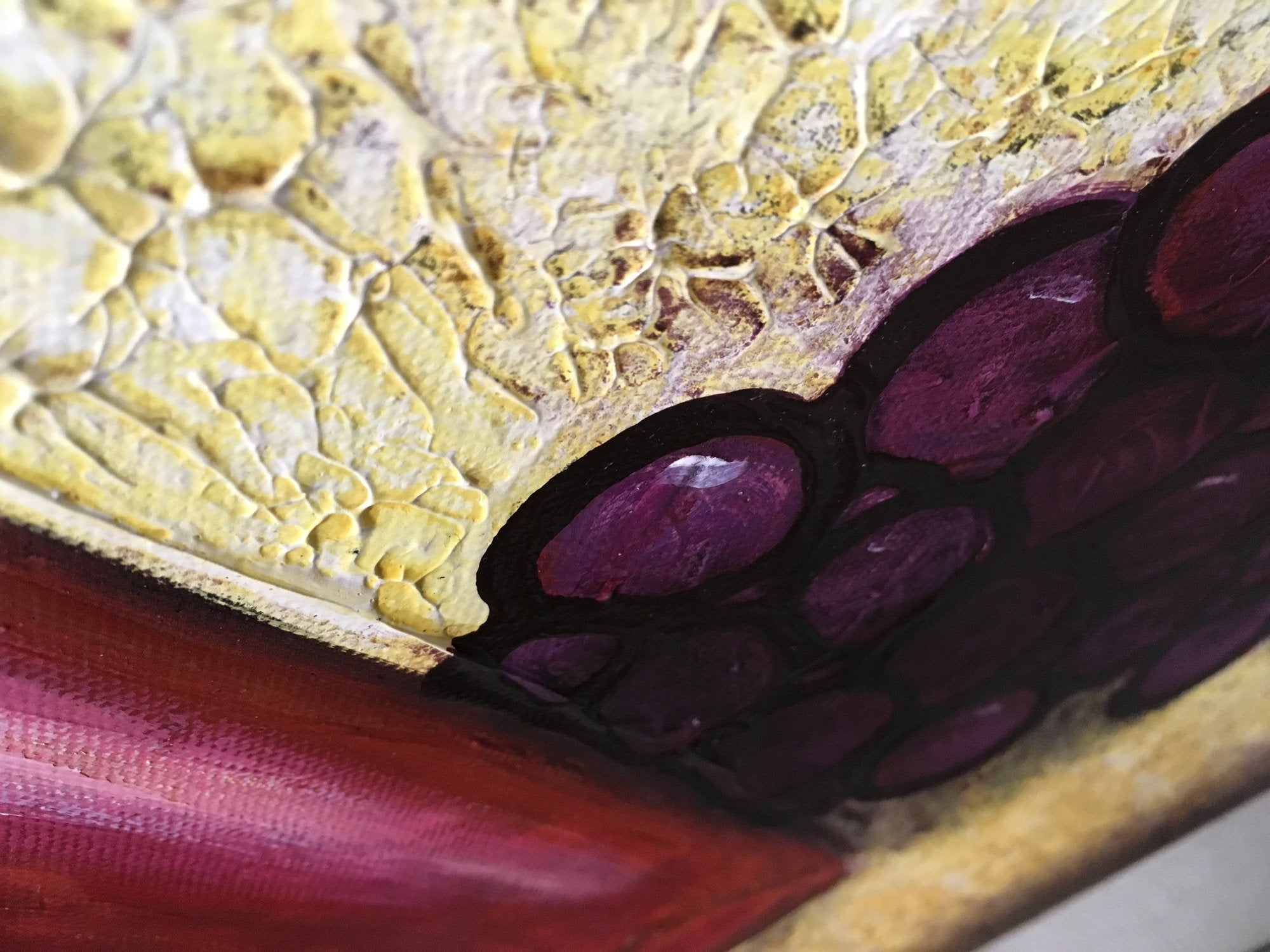 Red Wine And Grapes Original Painting By Artist Rafi Perez Mixed Medium Textured On Canvas 30x30 - Image 4