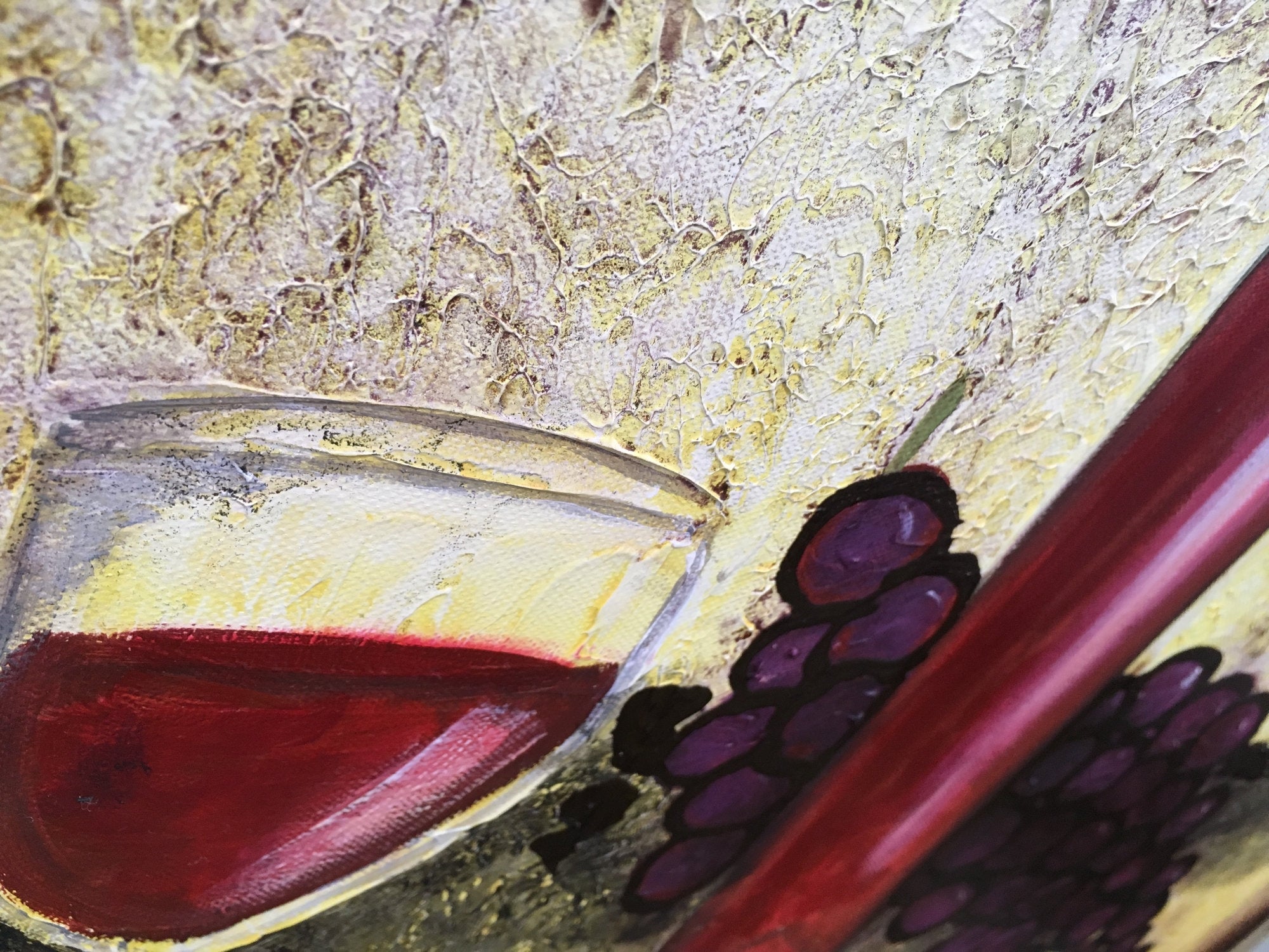 Red Wine And Grapes Original Painting By Artist Rafi Perez Mixed Medium Textured On Canvas 30x30 - Image 5