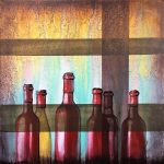 Red Wine Bottles Original Painting By Artist Rafi Perez Mixed Medium Textured On Canvas 30x30