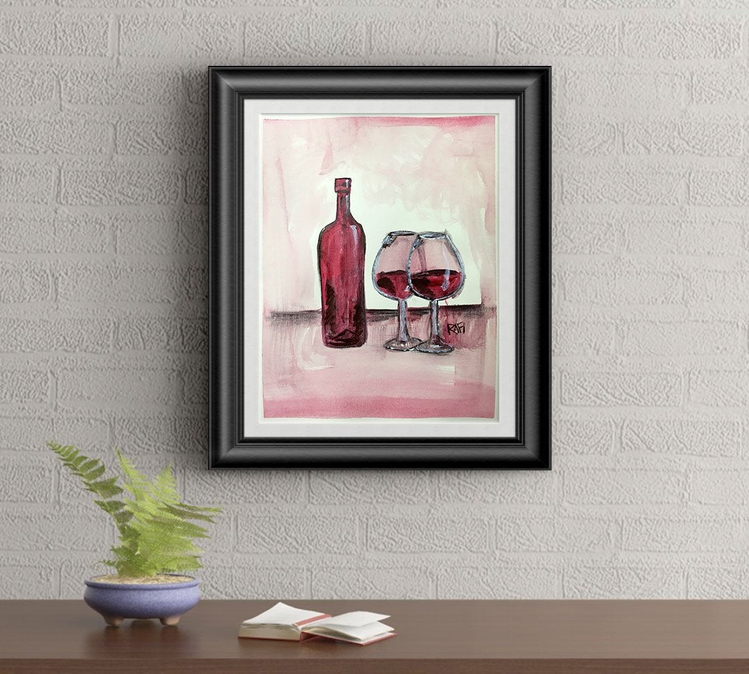 Red Wine Wall Art By Artist Rafi Perez Original Wine Painting On Paper 9X12