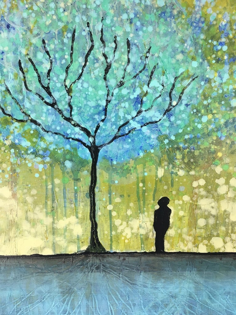 Right By The Wishing Tree Textured Original Painting By Artist Rafi Perez Mixed Medium On Canvas 30x30 - Image 2