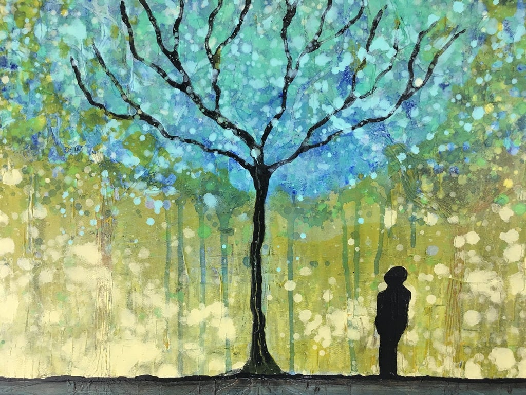 Right By The Wishing Tree Textured Original Painting By Artist Rafi Perez Mixed Medium On Canvas 30x30 - Image 3