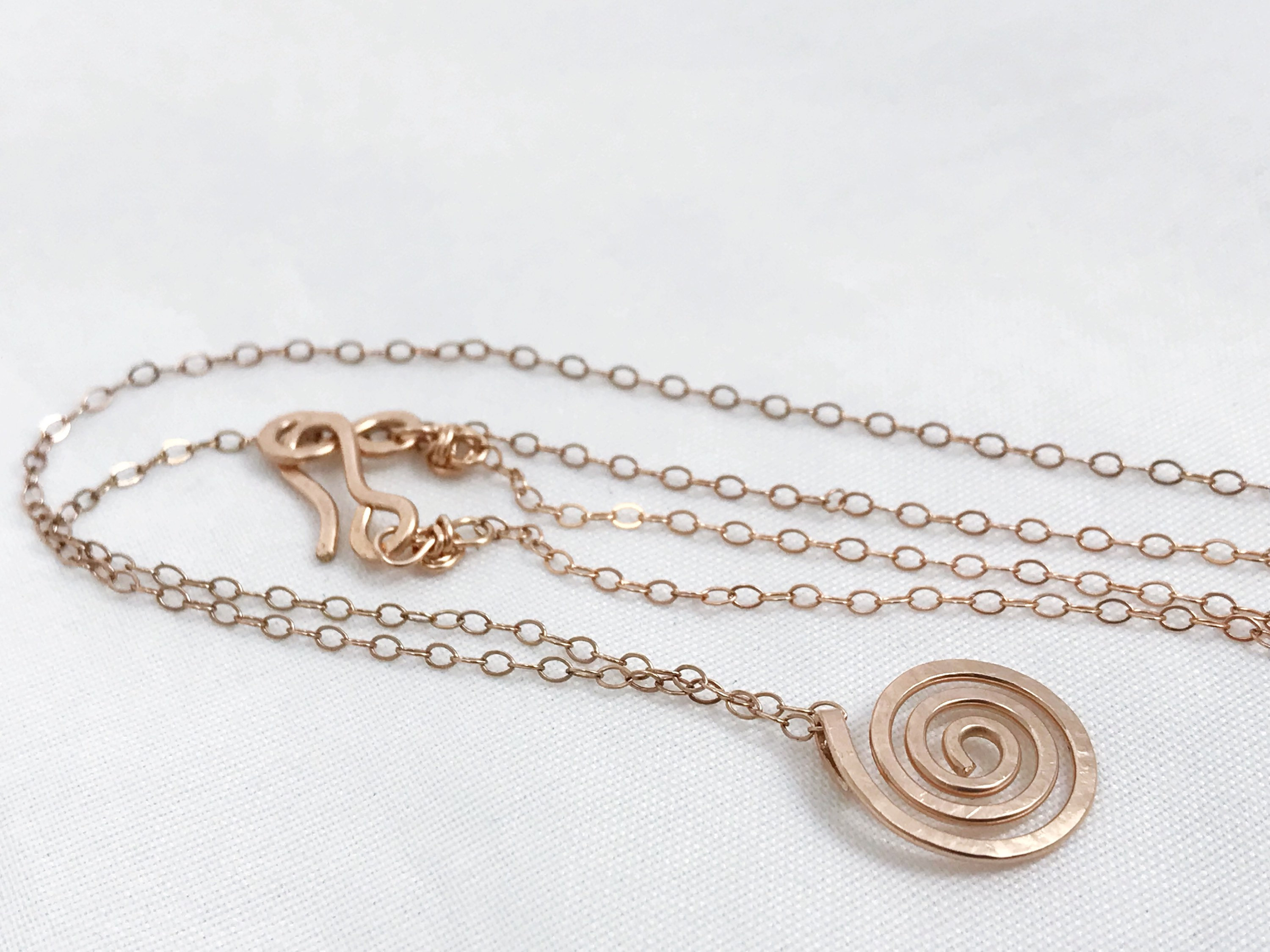Spiral Necklace / 14k Rose Gold Filled / Small Koru Spiral / Hammer Forged / Subtle Hammered Texture - Image 2