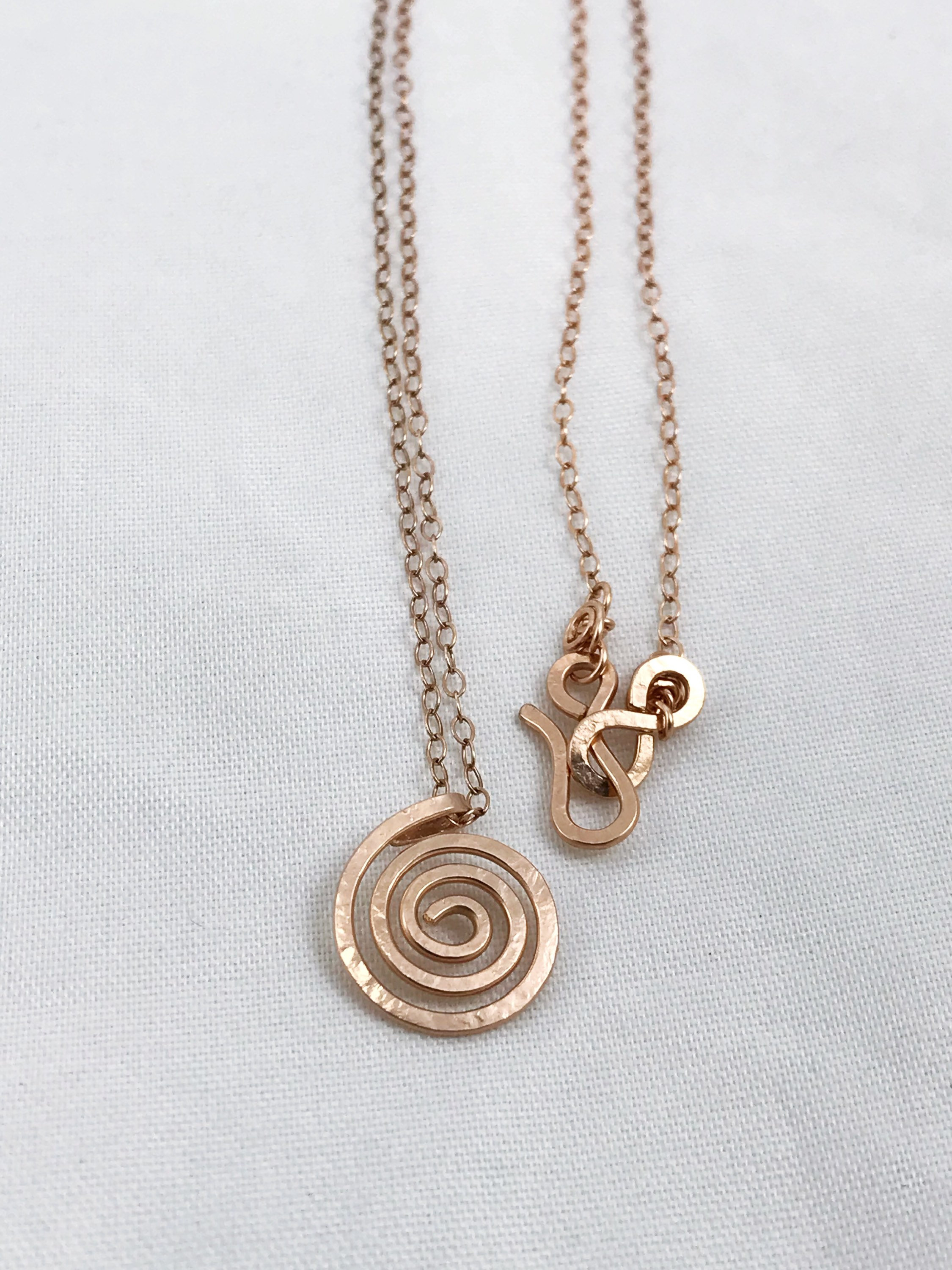 Spiral Necklace / 14k Rose Gold Filled / Small Koru Spiral / Hammer Forged / Subtle Hammered Texture - Image 3
