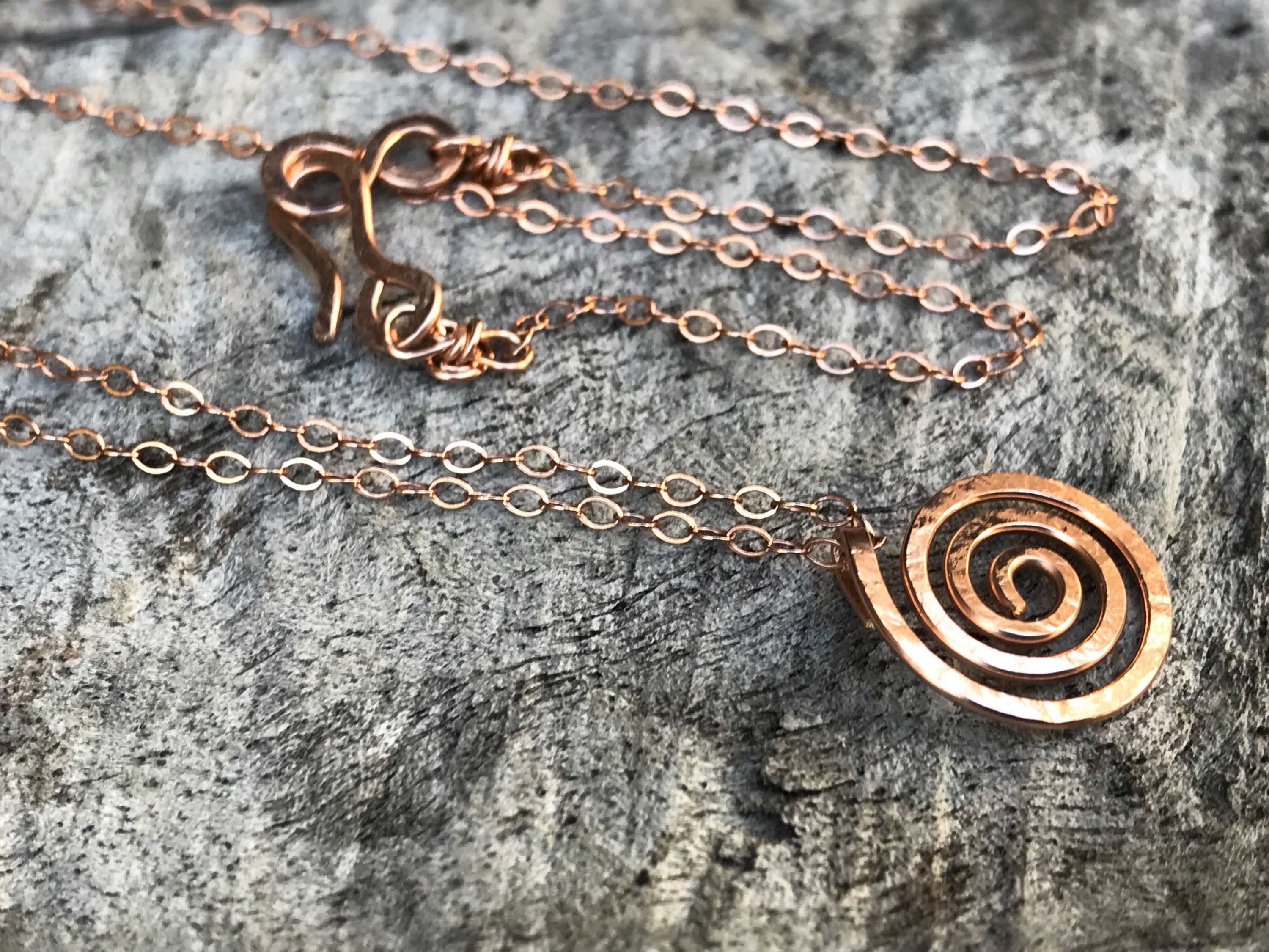 Spiral Necklace / 14k Rose Gold Filled / Small Koru Spiral / Hammer Forged / Subtle Hammered Texture - Image 4