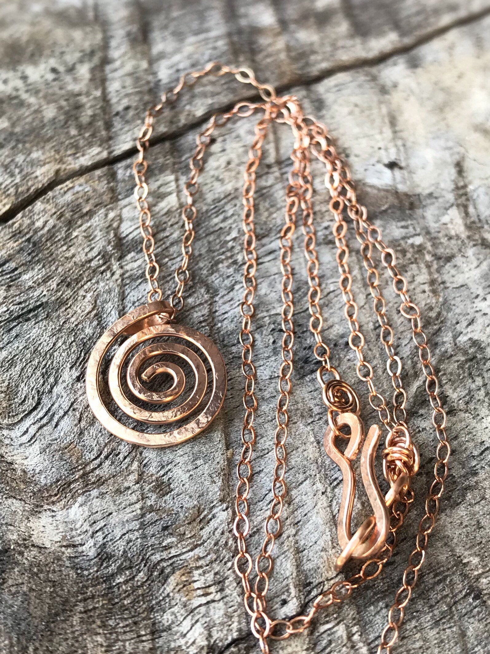 Spiral Necklace / 14k Rose Gold Filled / Small Koru Spiral / Hammer Forged / Subtle Hammered Texture - Image 5
