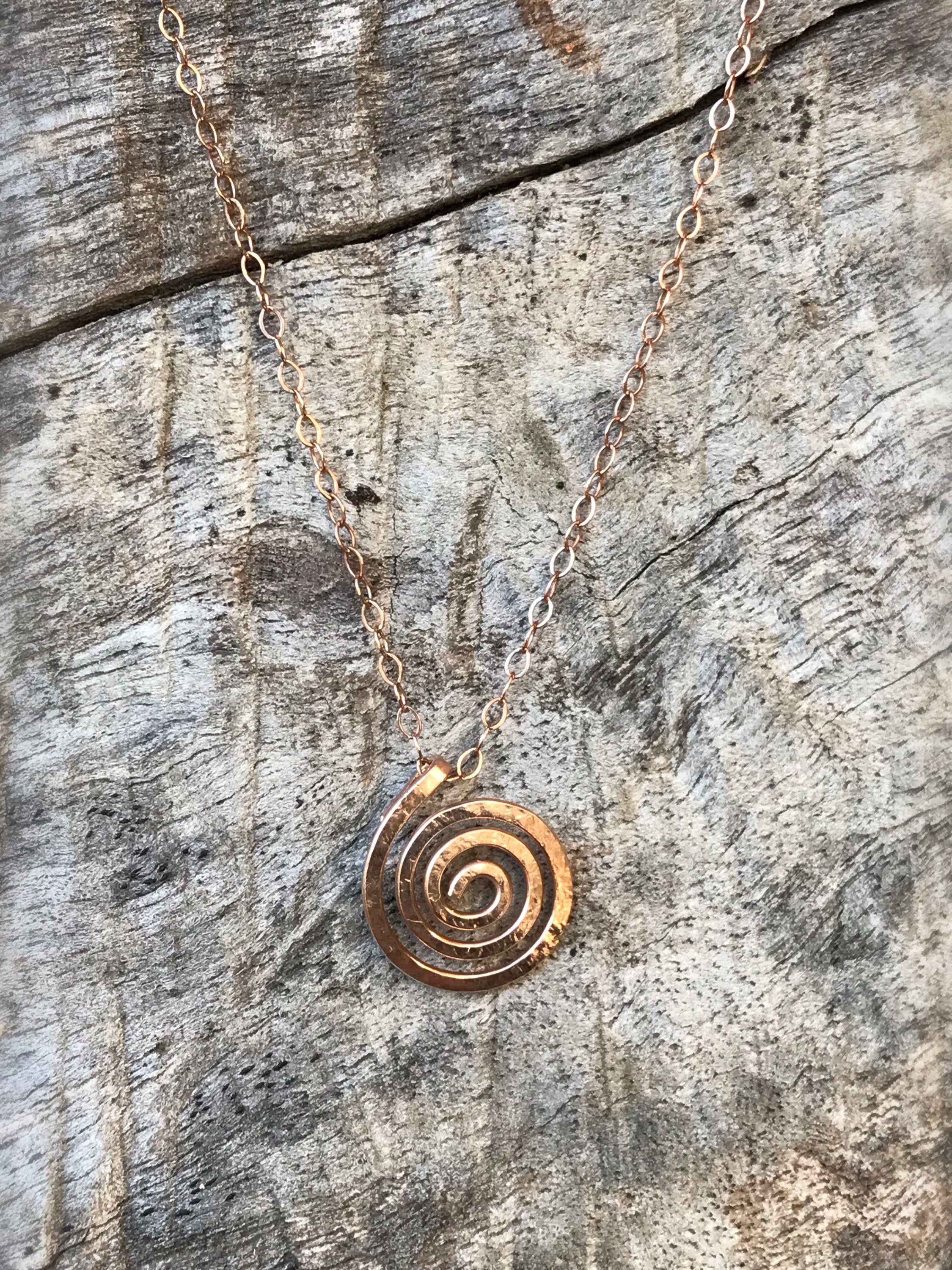 Spiral Necklace / 14k Rose Gold Filled / Small Koru Spiral / Hammer Forged / Subtle Hammered Texture - Image 6