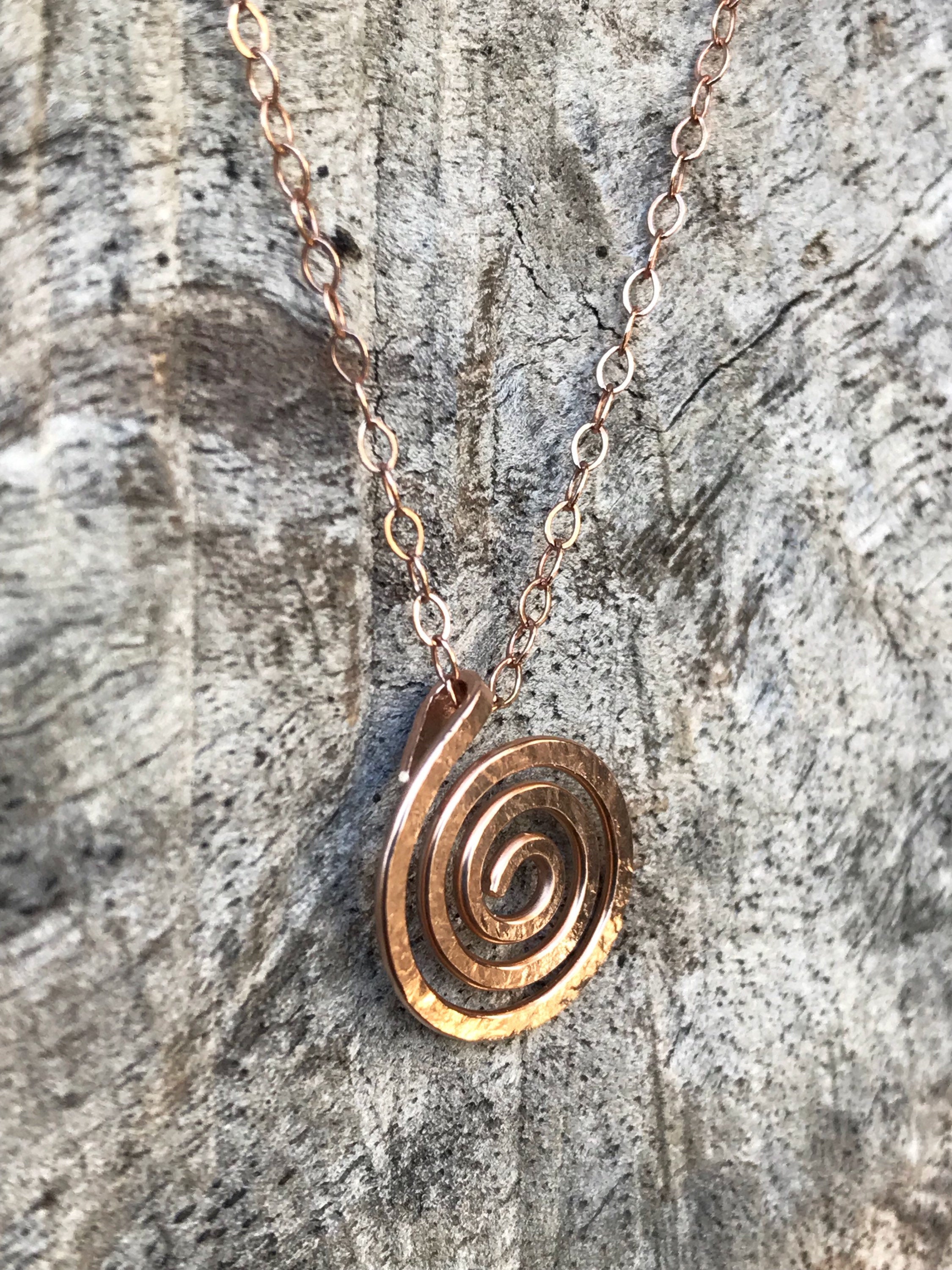 Spiral Necklace / 14k Rose Gold Filled / Small Koru Spiral / Hammer Forged / Subtle Hammered Texture - Image 7