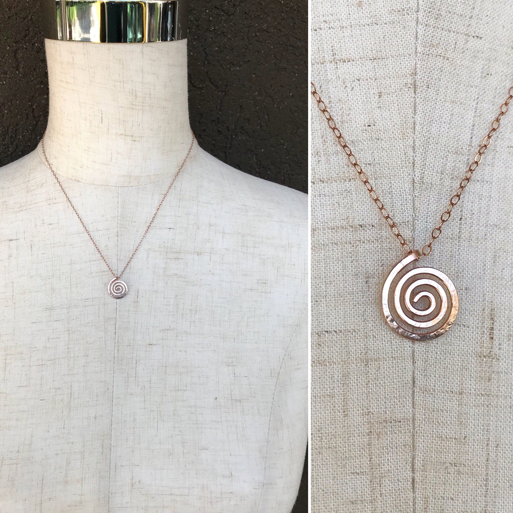 Spiral Necklace / 14k Rose Gold Filled / Small Koru Spiral / Hammer Forged / Subtle Hammered Texture - Image 8