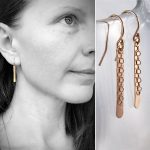 Shimmer Earrings / 14k Rose Gold Filled / Hammer Forged / Stick Chain Earrings