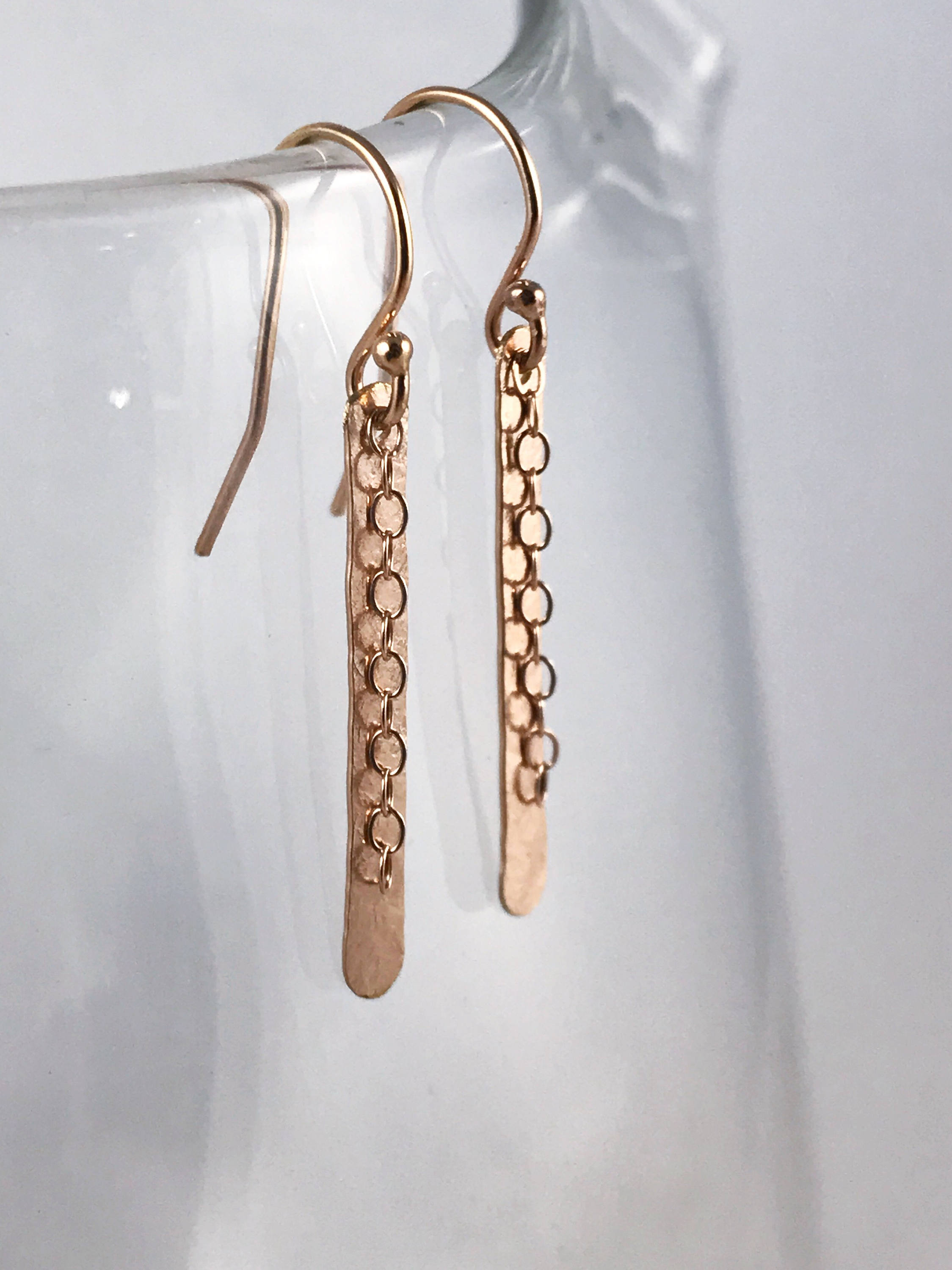 Shimmer Earrings / 14k Rose Gold Filled / Hammer Forged / Stick Chain Earrings - Image 2