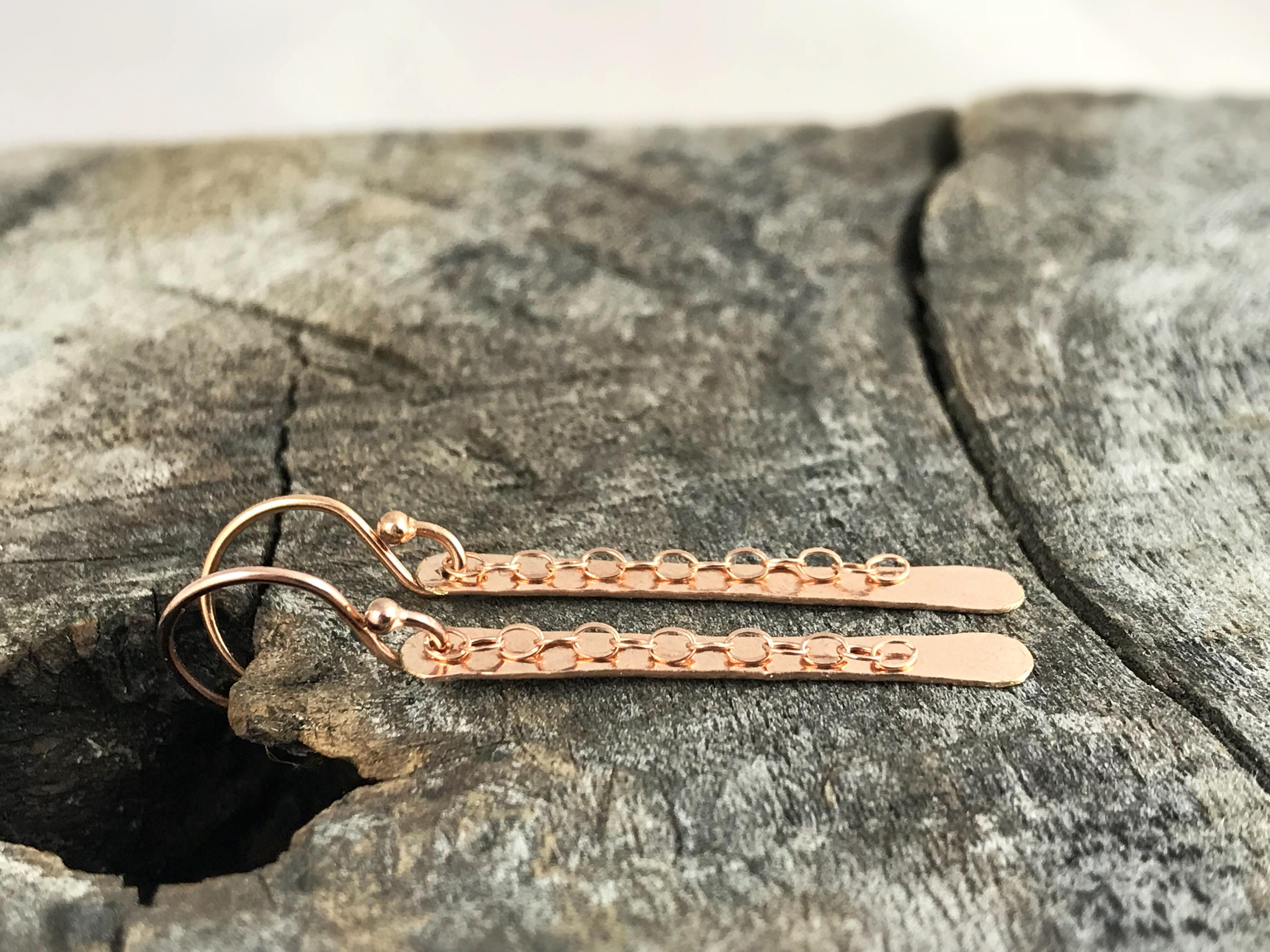 Shimmer Earrings / 14k Rose Gold Filled / Hammer Forged / Stick Chain Earrings - Image 3