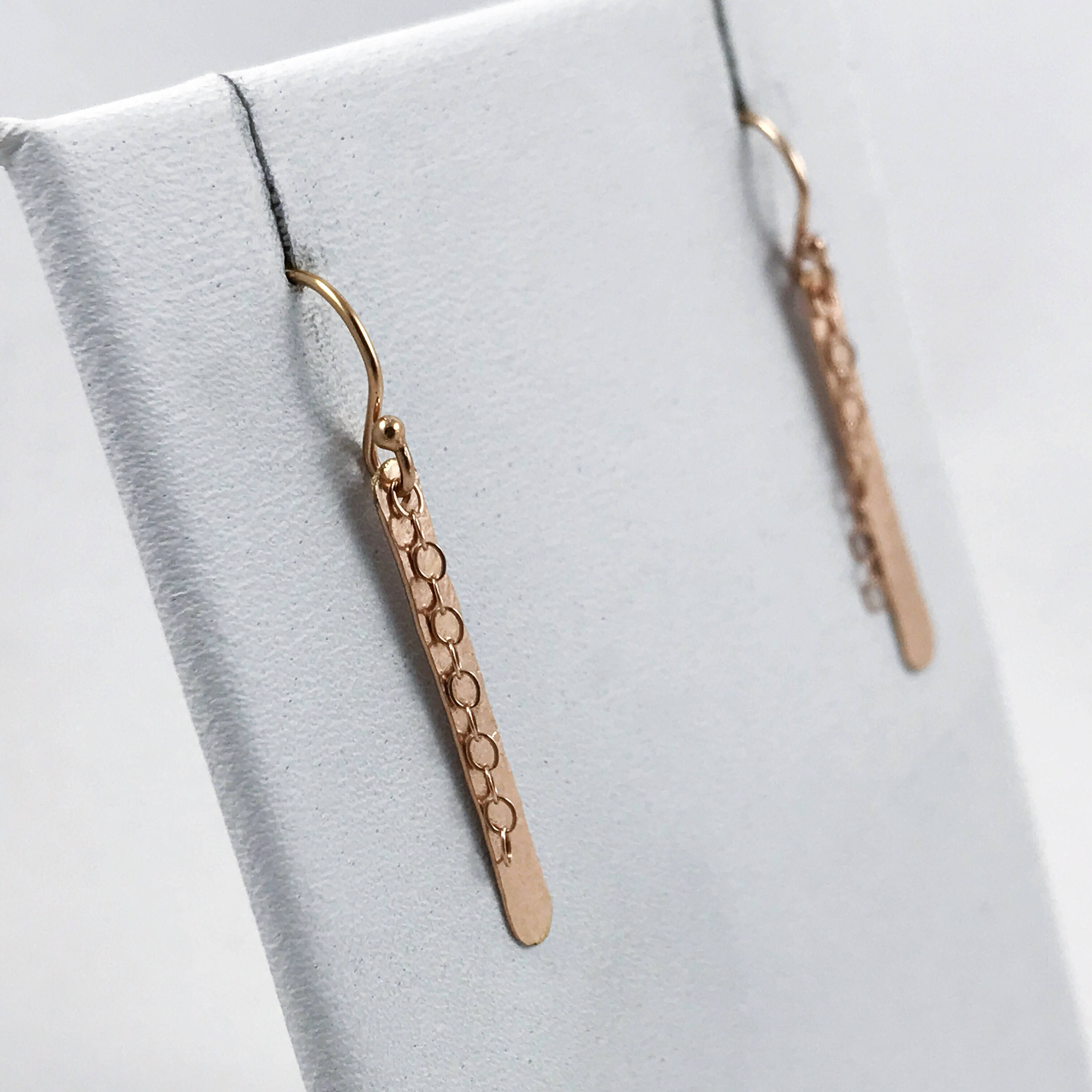 Shimmer Earrings / 14k Rose Gold Filled / Hammer Forged / Stick Chain Earrings - Image 5
