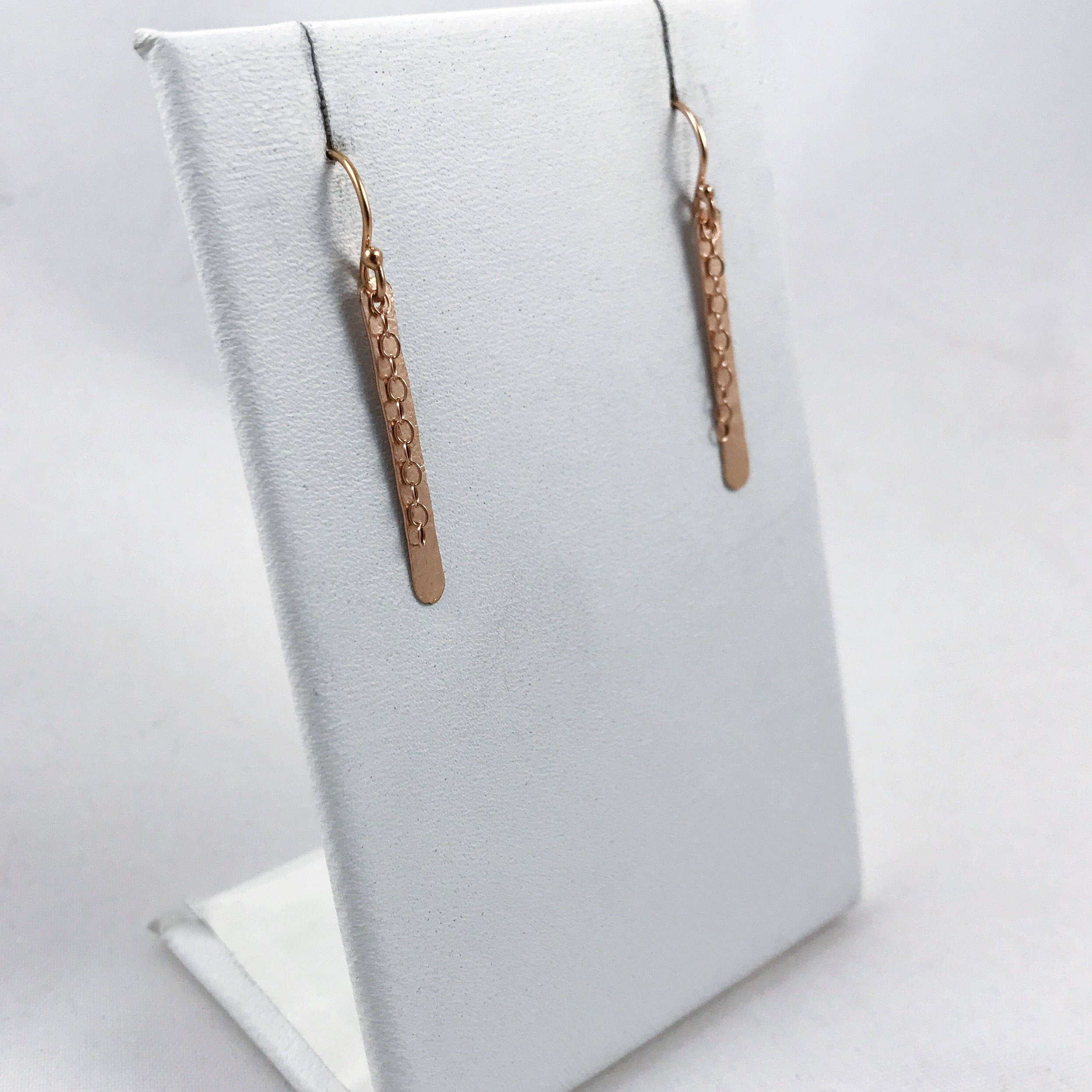 Shimmer Earrings / 14k Rose Gold Filled / Hammer Forged / Stick Chain Earrings - Image 6