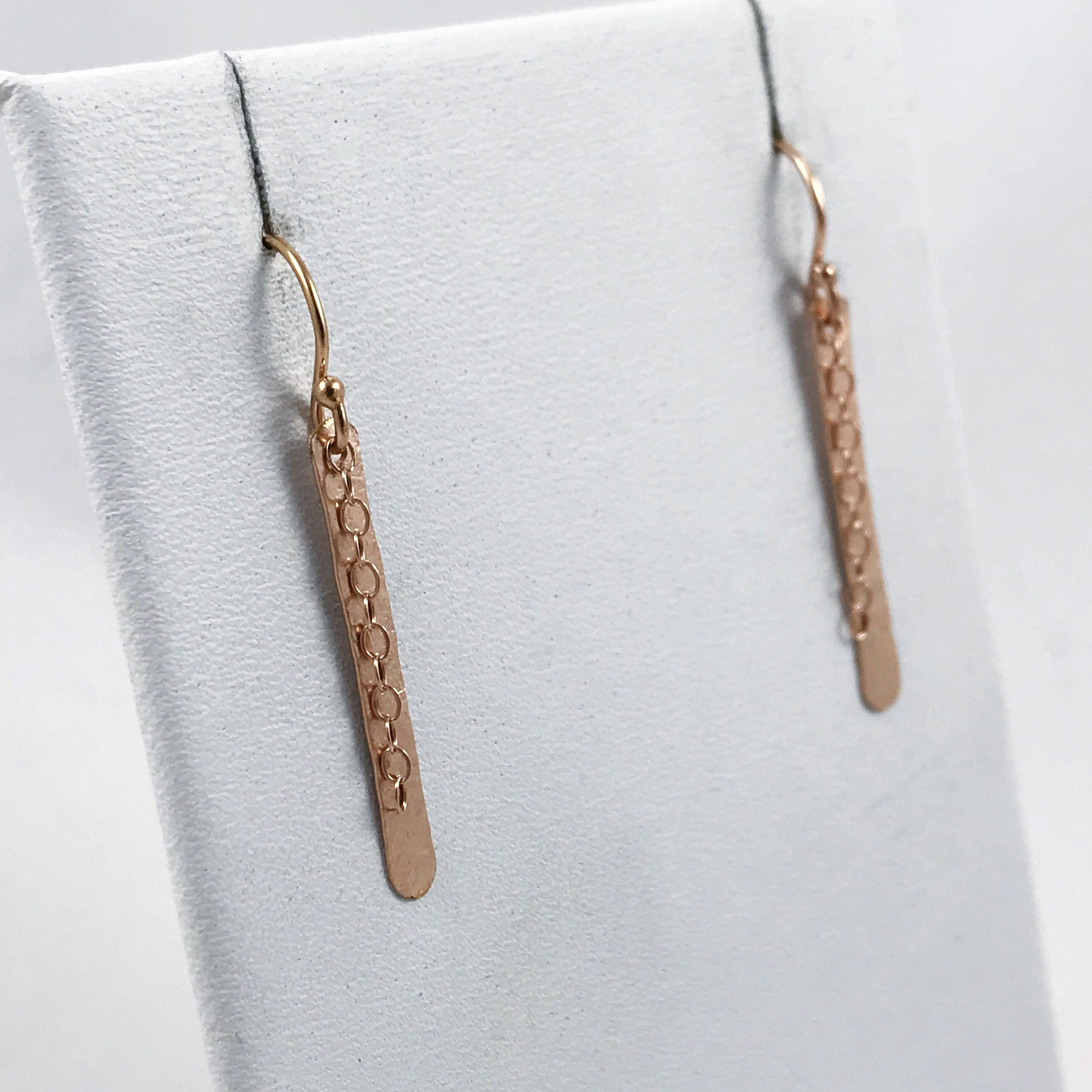 Shimmer Earrings / 14k Rose Gold Filled / Hammer Forged / Stick Chain Earrings - Image 7