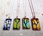 Seasons Of Change / Hand Painted Tree Necklace On Wood / Rafi And Klee Collaboration / Original Art