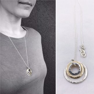 Three Circle Necklace / Solid Sterling Silver / Solid 14k Gold / Rustic Hammer Forged Circles