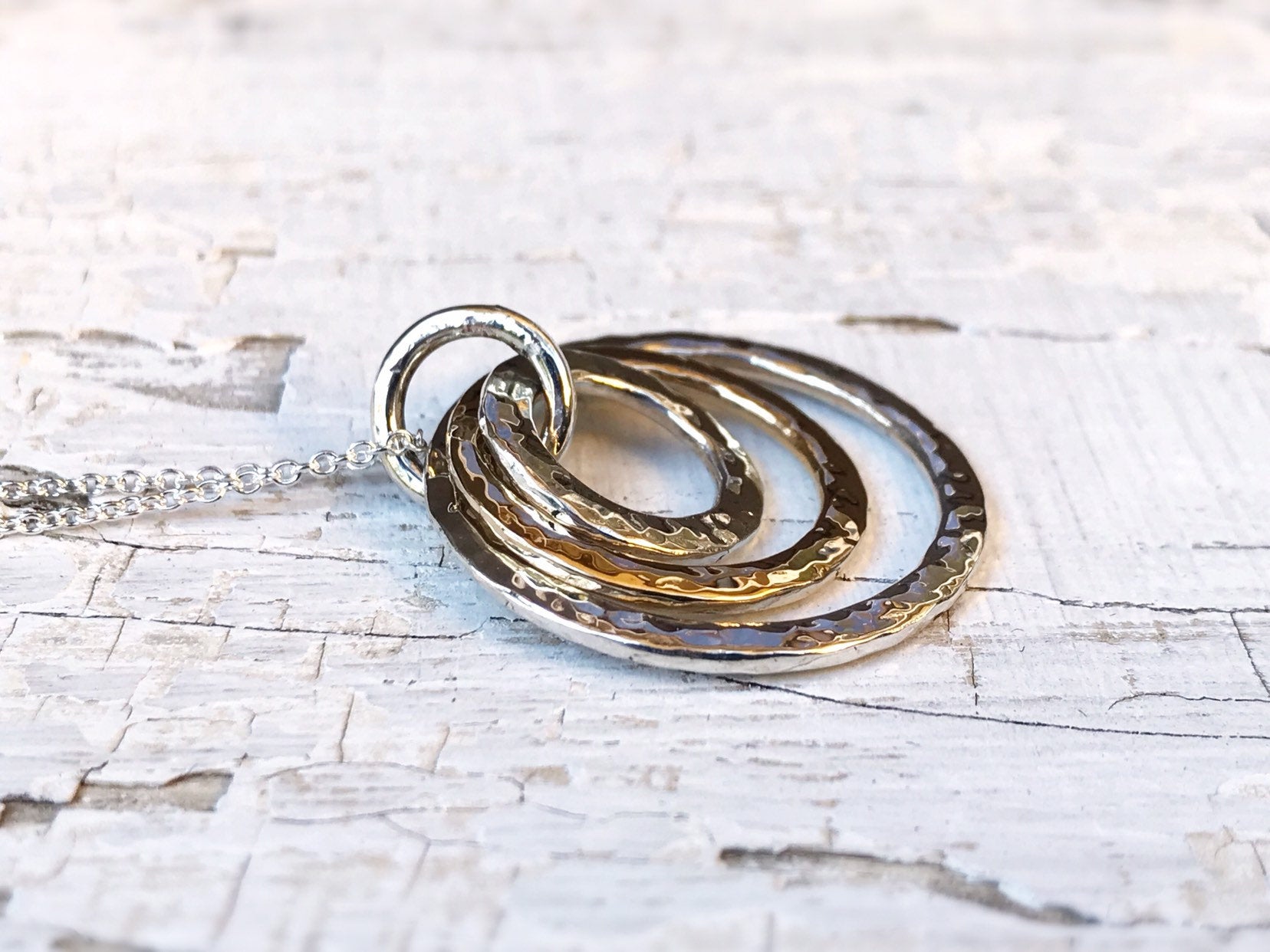 Three Circle Necklace / Solid Sterling Silver / Solid 14k Gold / Rustic Hammer Forged Circles - Image 6