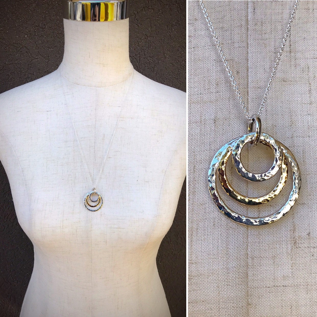 Three Circle Necklace Solid Sterling Silver Solid 14k Gold - Main Image