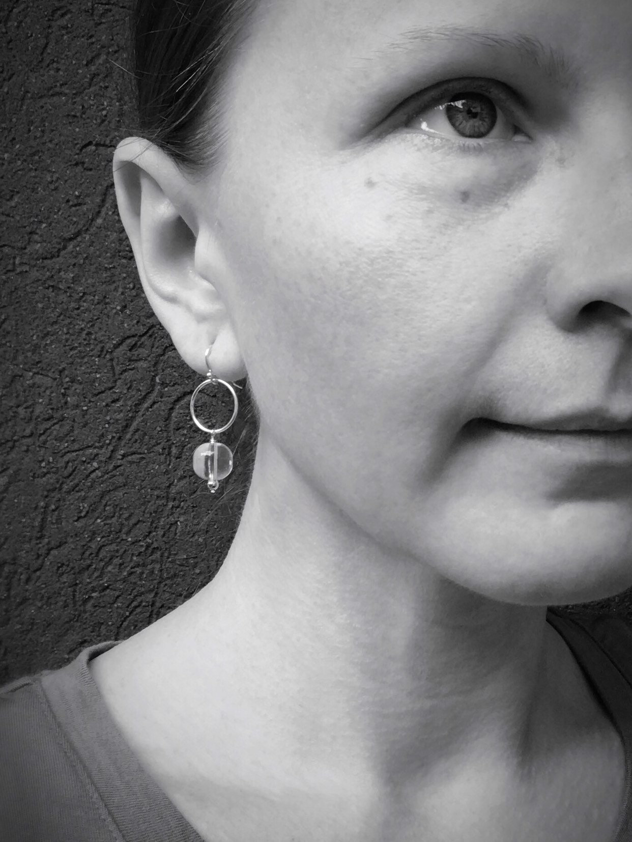 Silver Circle Quartz Crystal Earrings - Solid Sterling Silver - Round Quartz Crystal Orbs - Dangle Earrings - Pools Of Light - "Moon Circle" - Image 7
