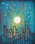 Silver Moonlight Original Painting By Artist Rafi Perez Mixed Medium On Canvas 24x30 - City Scape