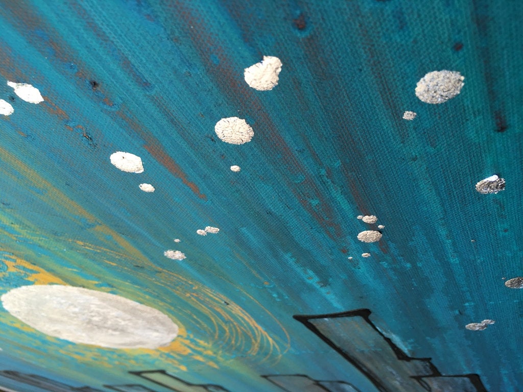 Silver Moonlight Original Painting By Artist Rafi Perez Mixed Medium On Canvas 24x30 - City Scape - Image 3