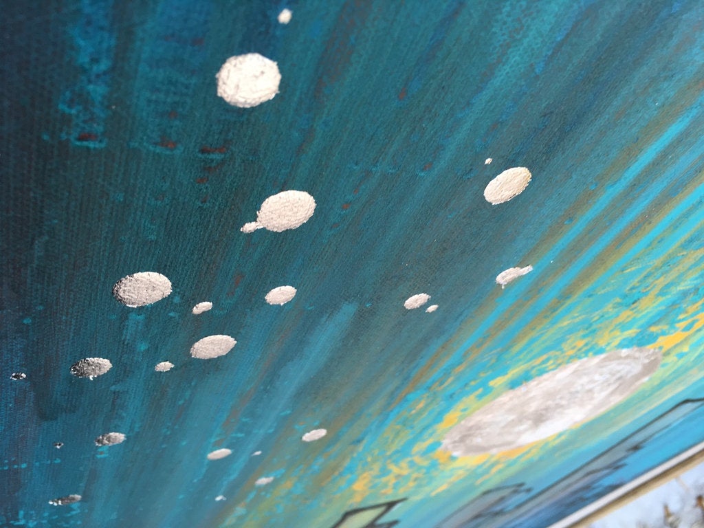 Silver Moonlight Original Painting By Artist Rafi Perez Mixed Medium On Canvas 24x30 - City Scape - Image 4