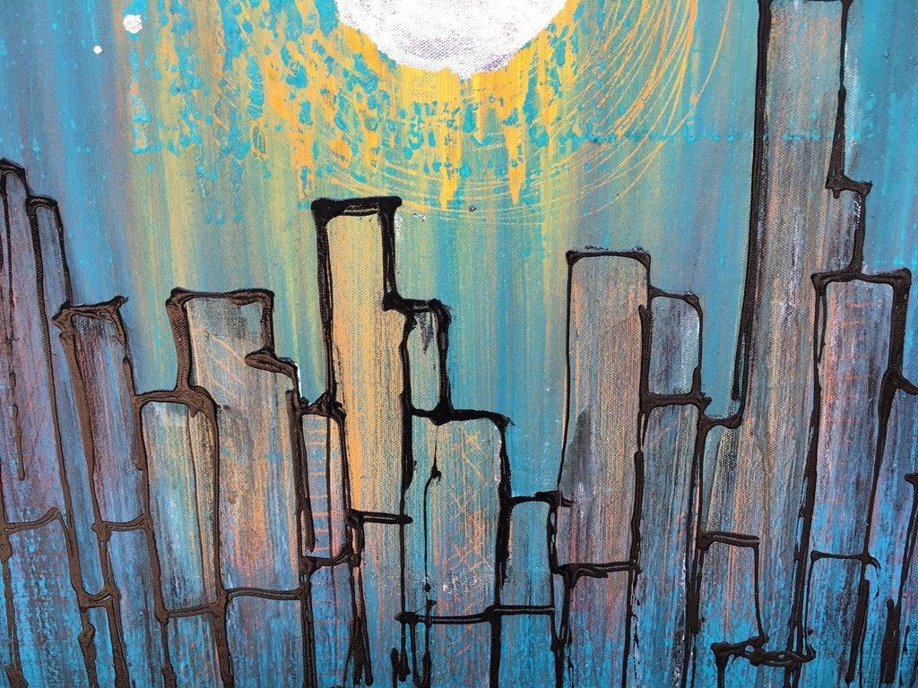 Silver Moonlight Original Painting By Artist Rafi Perez Mixed Medium On Canvas 24x30 - City Scape - Image 6