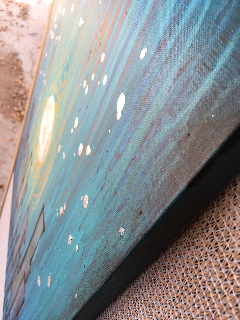 Silver Moonlight Original Painting By Artist Rafi Perez Mixed Medium On Canvas 24x30 - City Scape - Image 7