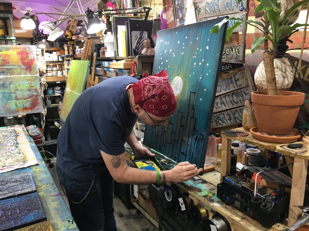 Silver Moonlight Original Painting By Artist Rafi Perez Mixed Medium On Canvas 24x30 - City Scape - Image 9