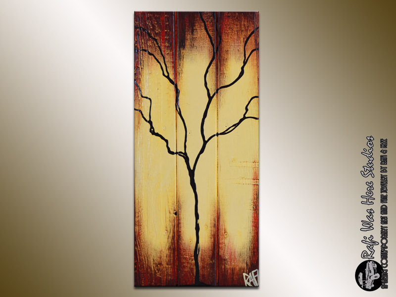 Single Season – Autumn Tree Painting On Wood 11×23 – Seasons Of Change By Rafi